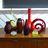 A 20thC Murano-style glass spiral Sculpture, coloured with red and black, together with another
