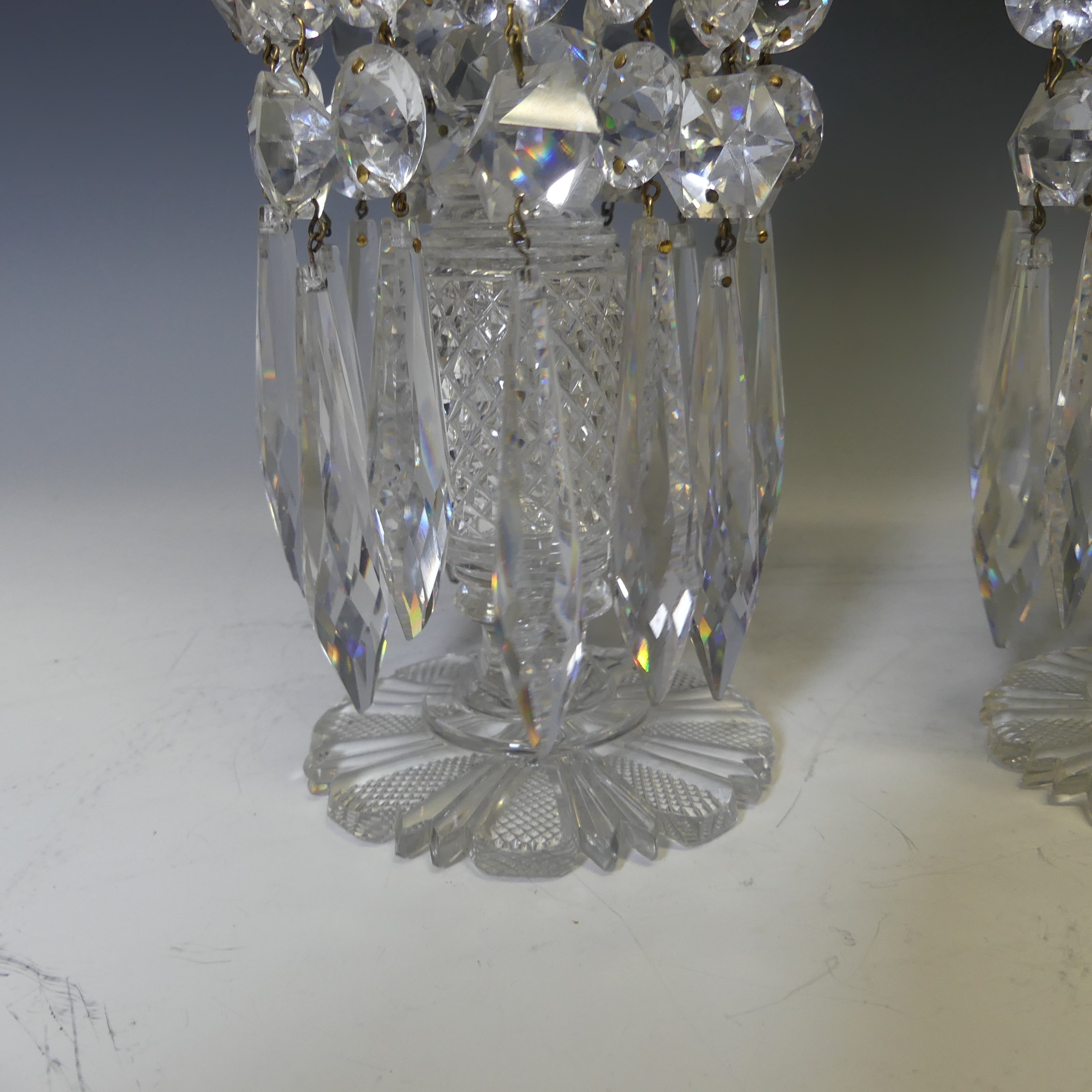 A pair of early 19thC hand cut clear crystal glass Lustres, two layers each with shaped faceted - Bild 6 aus 9