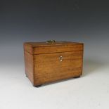 A 19thC rectangular tea caddy, of a small size, ivory lock opens hinged top to reveal two zinc lined