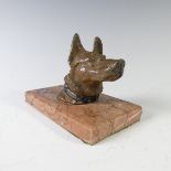 An Austrian cast bronze cold painted German Shepherd head, on marble base, note wear to the paint on