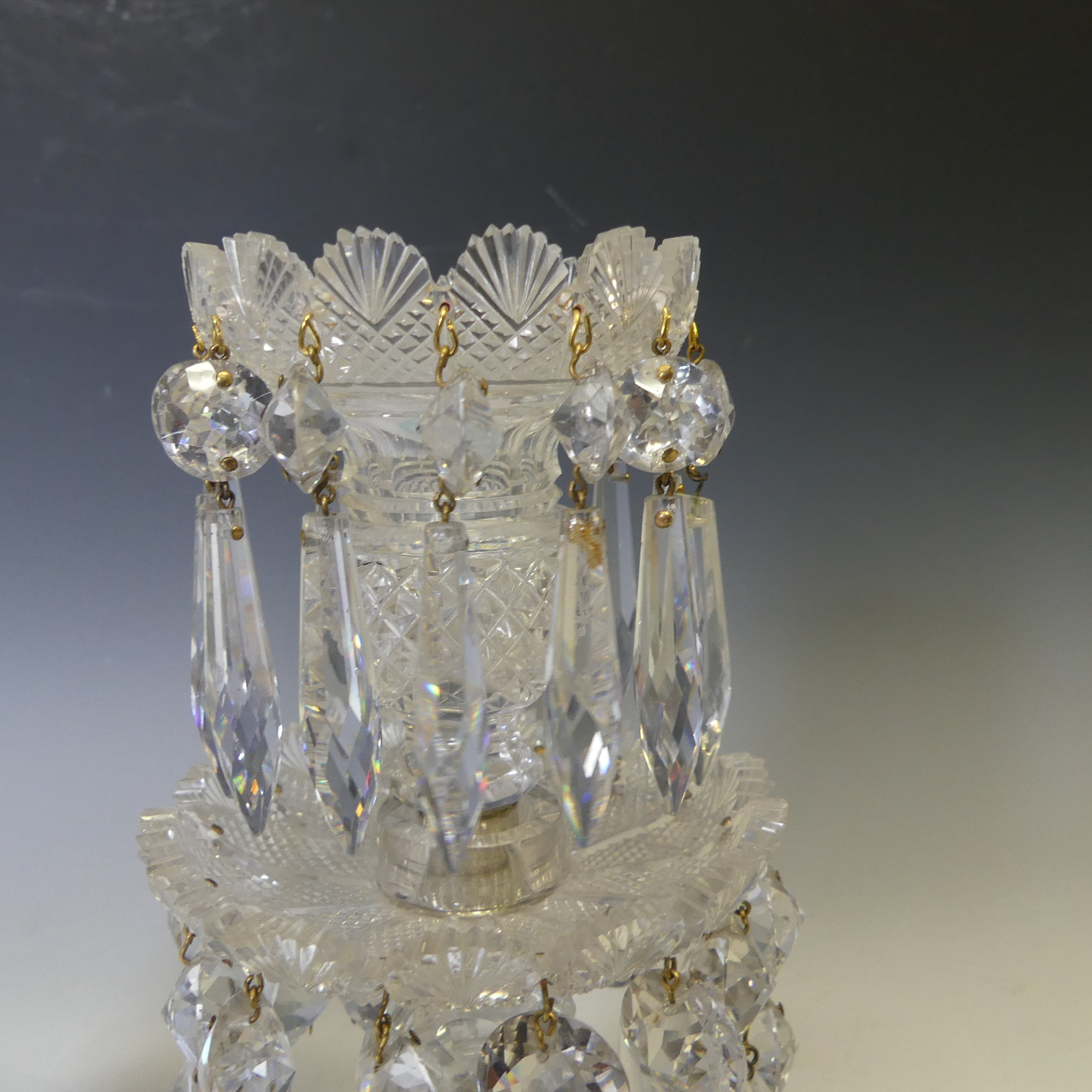 A pair of early 19thC hand cut clear crystal glass Lustres, two layers each with shaped faceted - Bild 9 aus 9