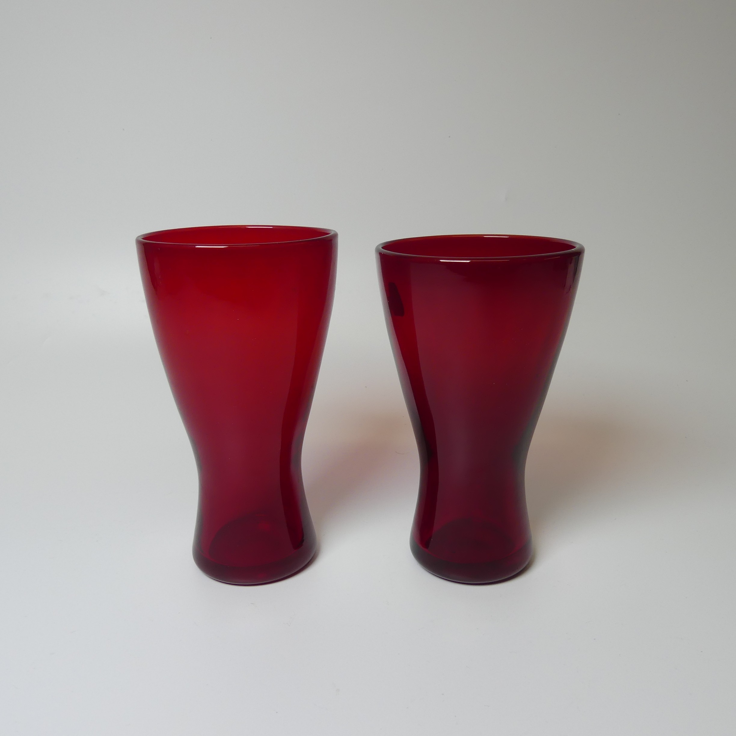 A near pair of Whitefriars glass Goblets, of ruby red colour, one with original sticker, H 18cm, - Image 3 of 11