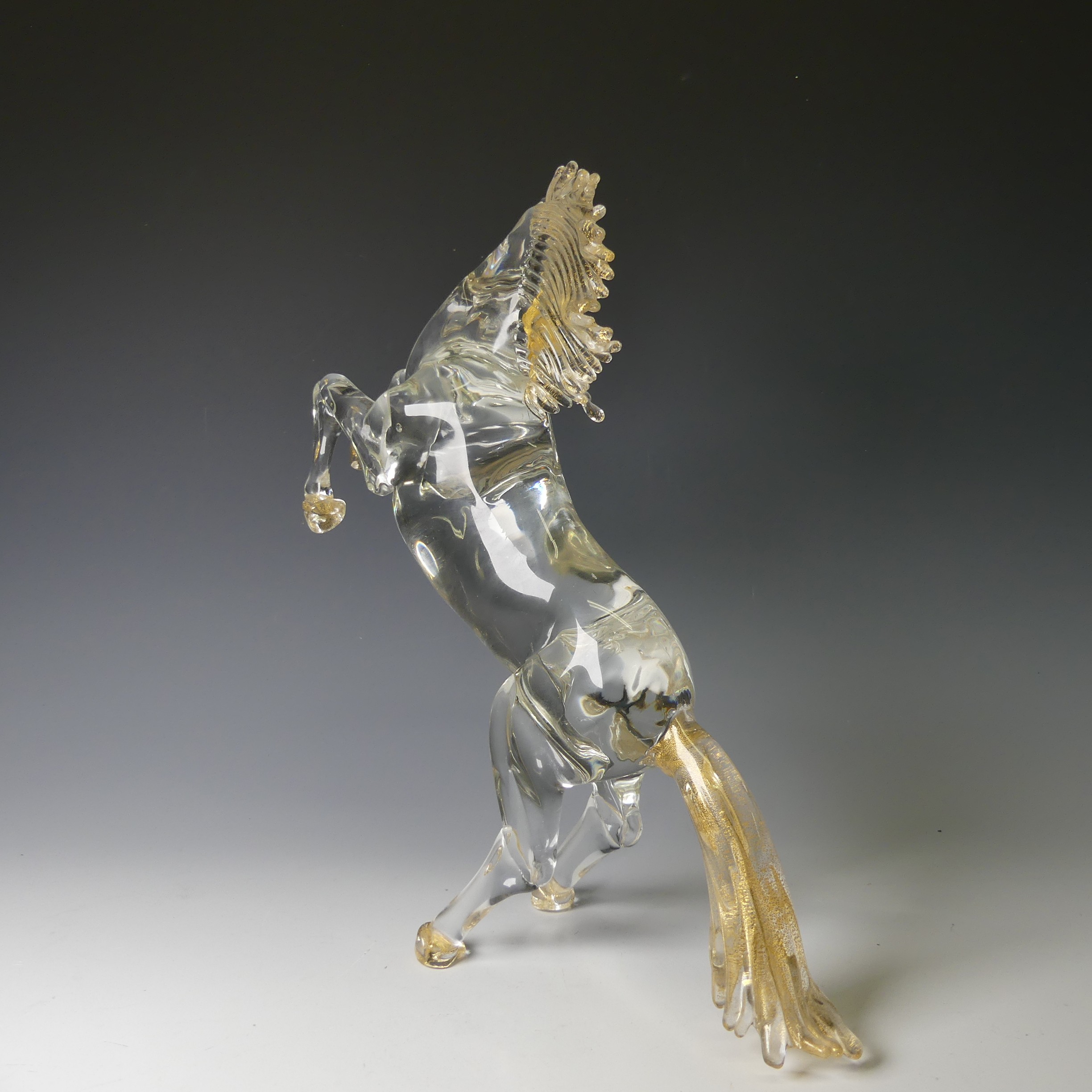 A Foscari Murano clear glass sculpture of a Rearing Horse, modelled in clear glass with gold - Bild 3 aus 5