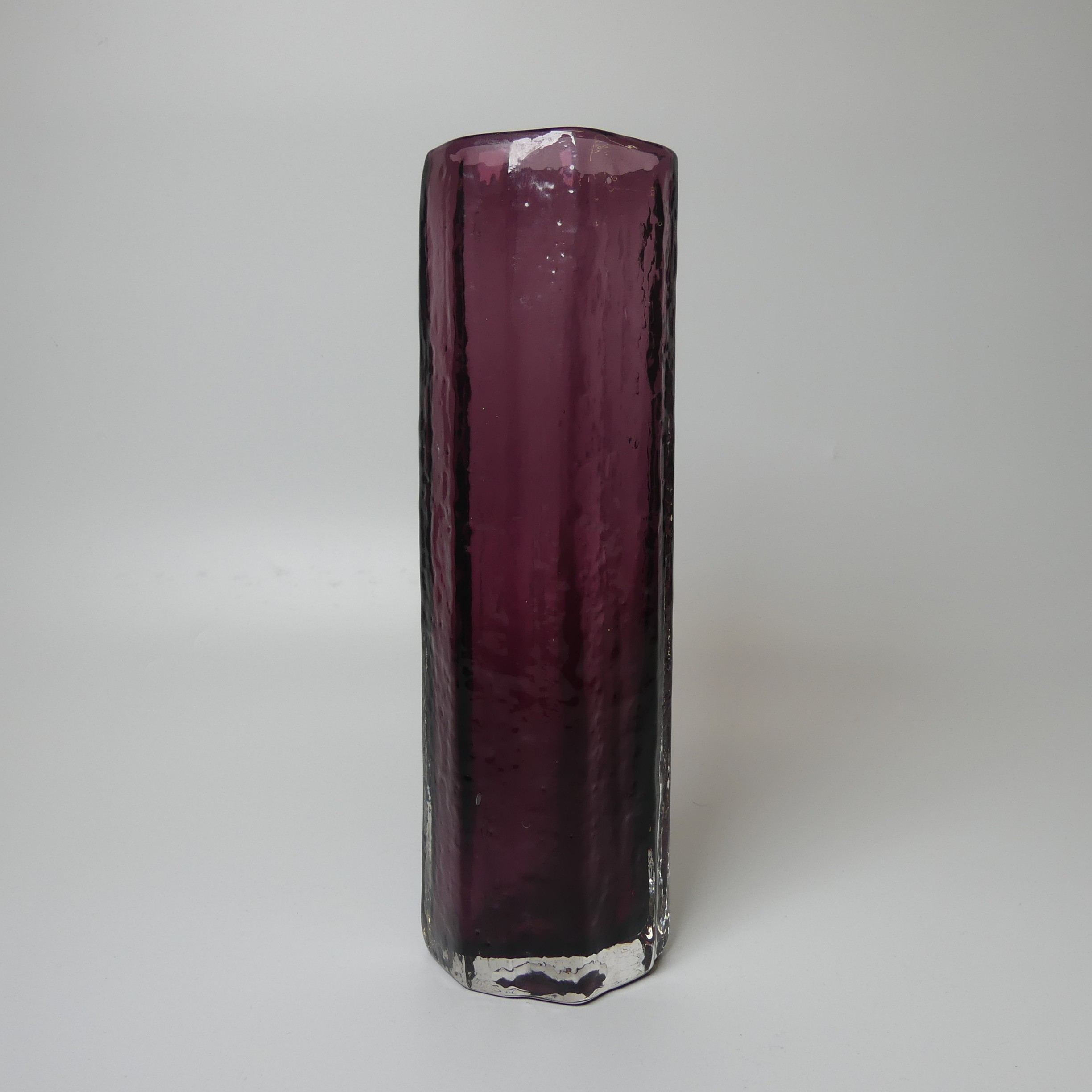 A Geoffrey Baxter for Whitefriars 'Cucumber' Vase, in aubergine purple colour, H 30cm.