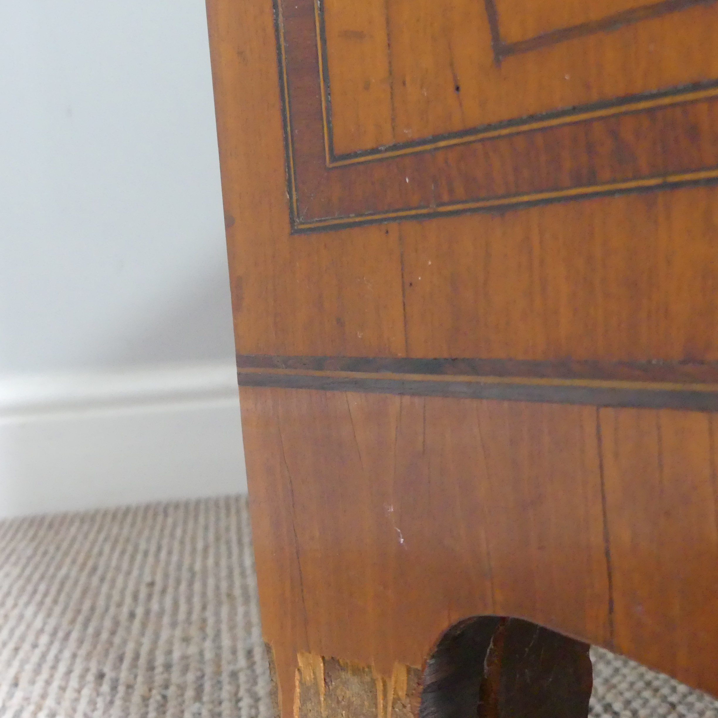 An Edwardian Sheraton Revival inlaid mahogany bow front Chest of Drawers, note damage to one side - Image 15 of 24