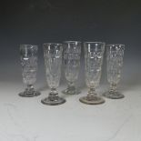 Five Victorian lens cut clear ale Glasses, note all slightly different sizes, see images, (
