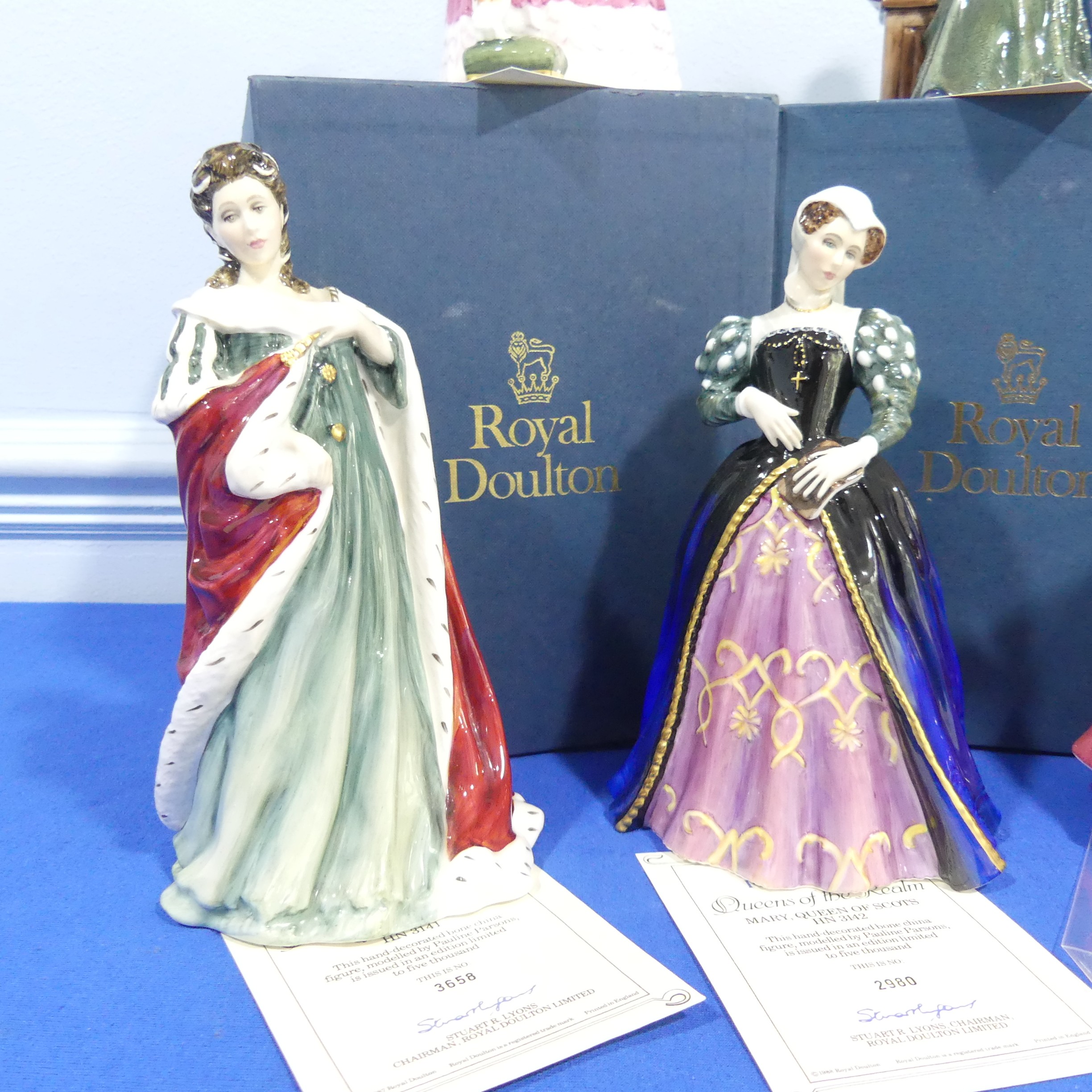 A quantity of Royal Doulton 'Queens of the Realm' limited edition Figures, comprising Queen Anne - Image 3 of 7