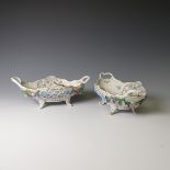 A pair of 20thC Dresden porcelain Baskets, with pierced decorated and flora in relief, factory marks