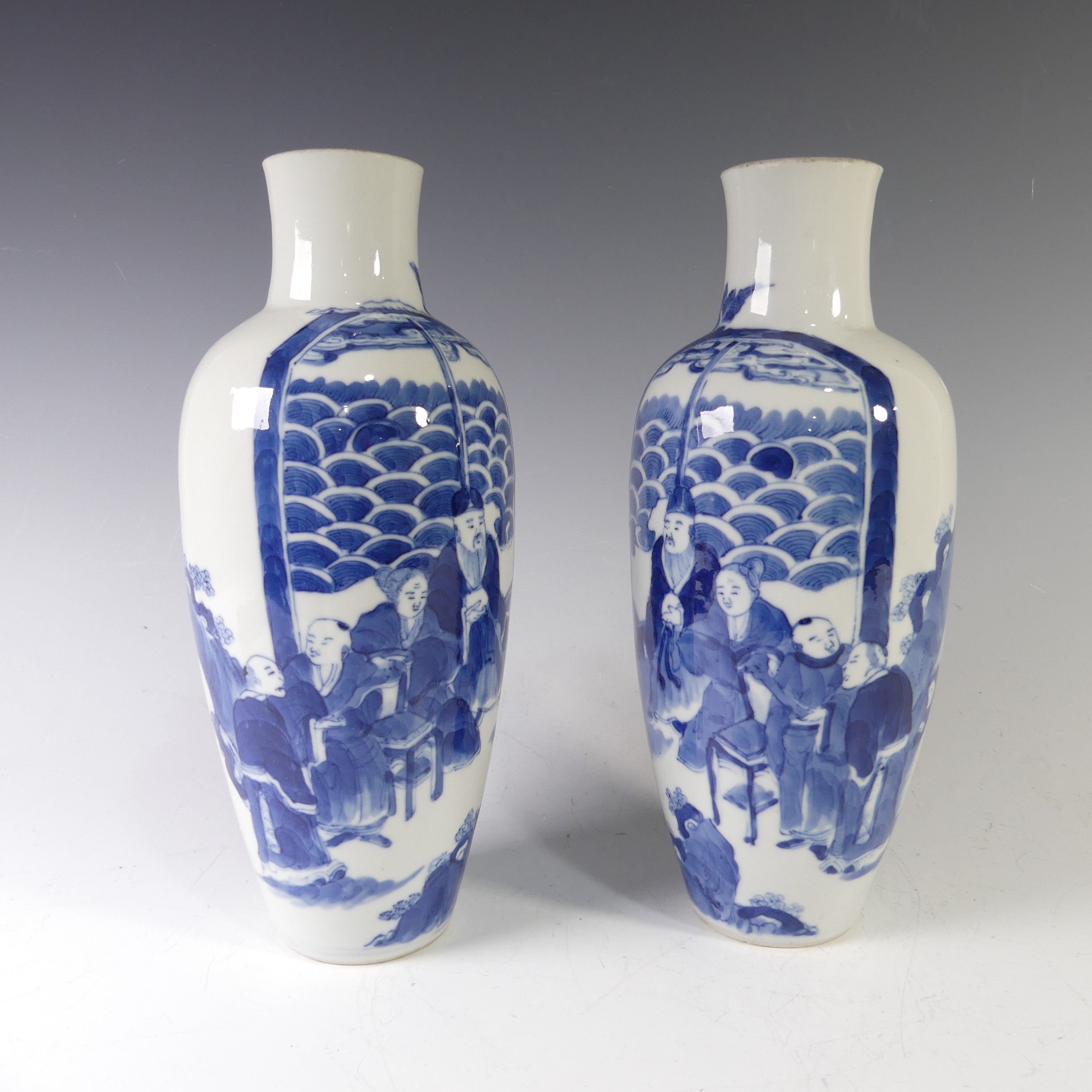 A pair of antique Chinese blue and white Vases, of slim baluster shapes, with underglaze blue - Image 2 of 20