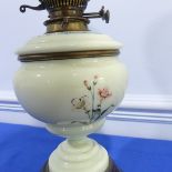 A 19th century Hinks & Sons Patent, brass and milk glass oil lamp with green painted body, W 20 cm x