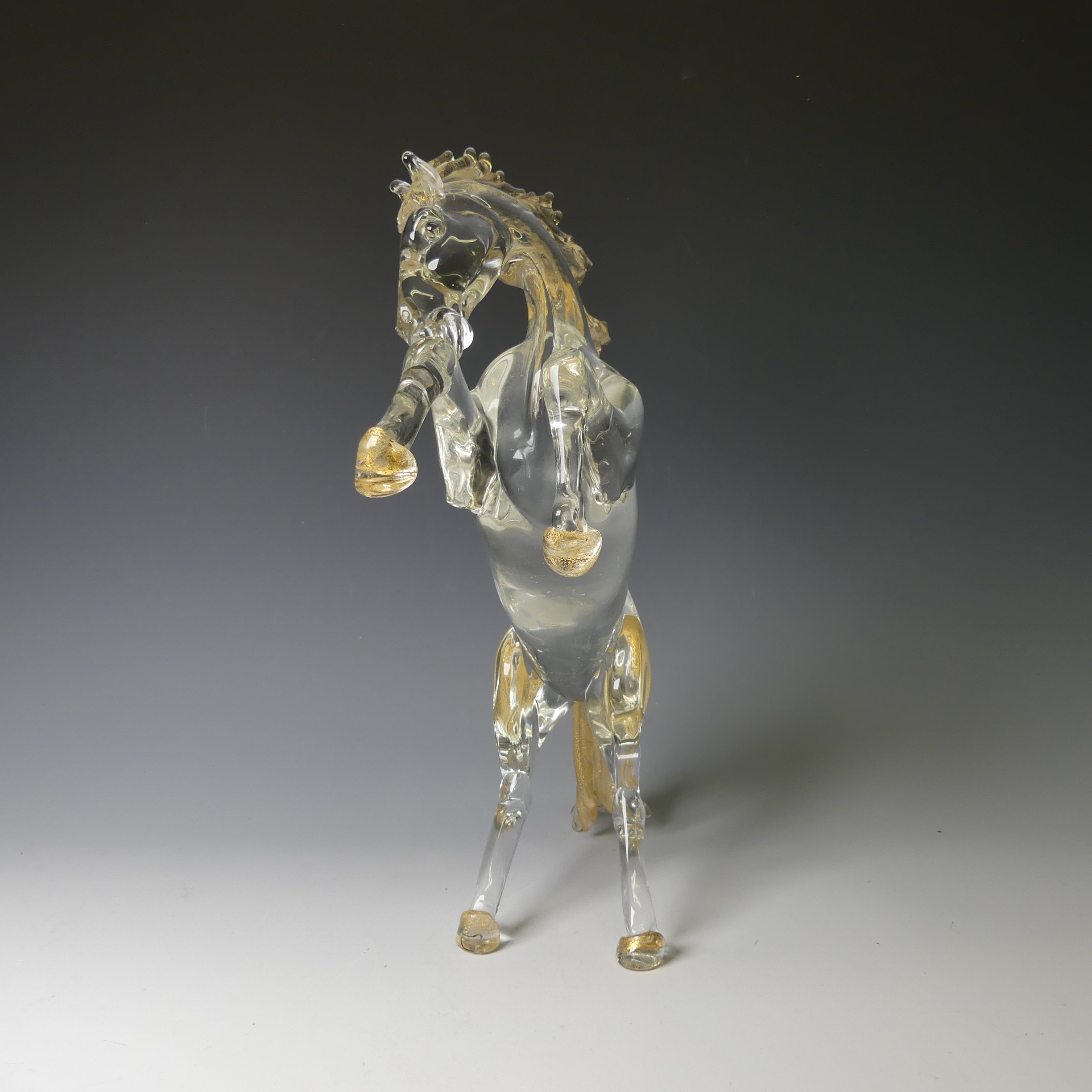 A Foscari Murano clear glass sculpture of a Rearing Horse, modelled in clear glass with gold - Bild 5 aus 5