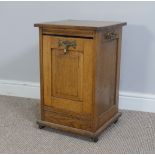 An Edwardian oak Purdonium/Coal Scuttle, with metal liner, W 34cm x H 54cm x D 34cm.