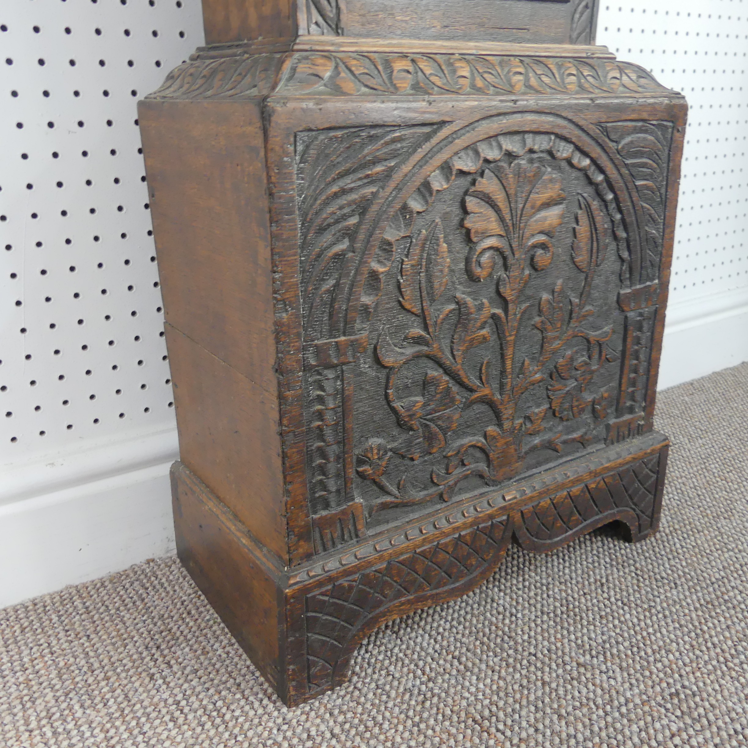 W. Fletcher, Leeds, a carved oak 8-day longcase clock with two-weight movement striking on a bell, - Image 20 of 29