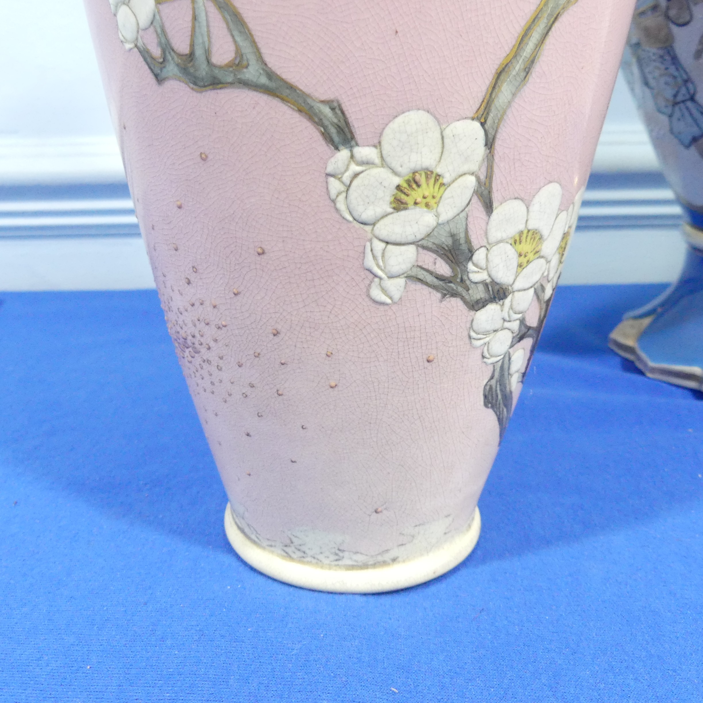 A pair of large 20thC Japanase Satsuma Vases, of pink ground with blossoming prunus decoration, H - Image 4 of 15