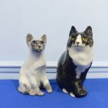 A pair of Winstanley pottery Cat Figures sitting, both with glass eyes and signed bases, H 29 cm.