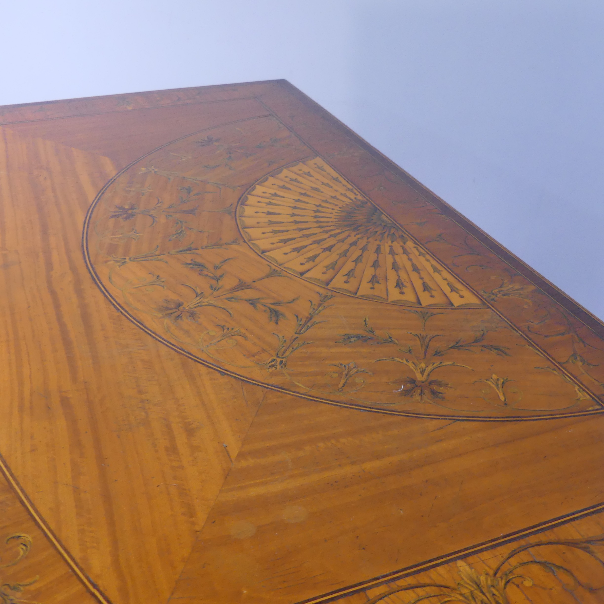 An Edwardian Sheraton Revival inlaid mahogany bow front Chest of Drawers, note damage to one side - Image 9 of 24