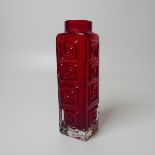 A Geoffrey Baxter for Whitefriars 'Greek Key' Vase, of ruby red colour, H 20cm.
