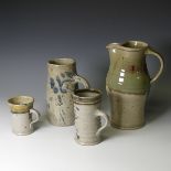 A small quantity of Keith Smith studio pottery, comprising a Jug with green glaze, H 25cm, a Tankard
