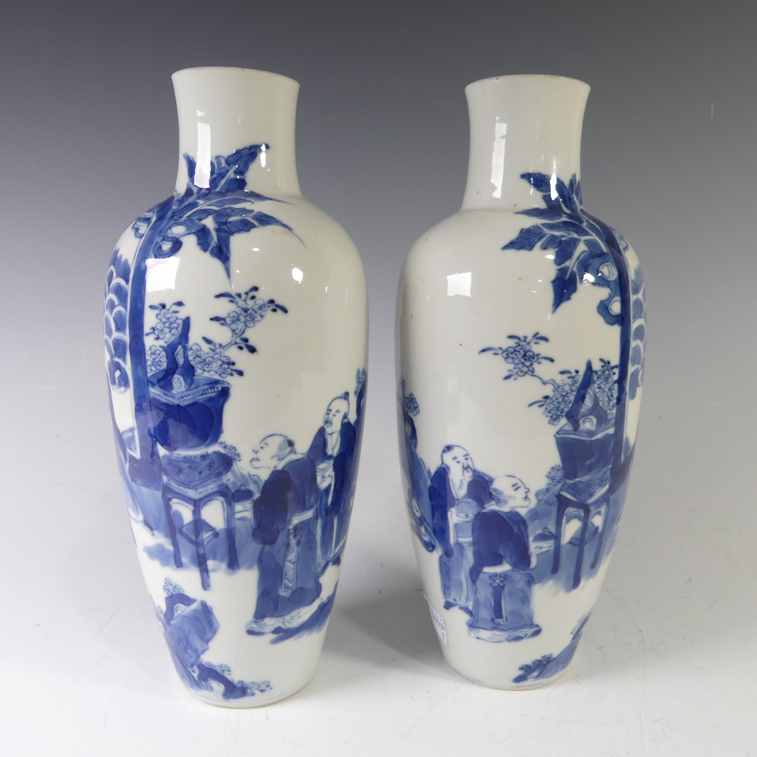 A pair of antique Chinese blue and white Vases, of slim baluster shapes, with underglaze blue - Image 5 of 20