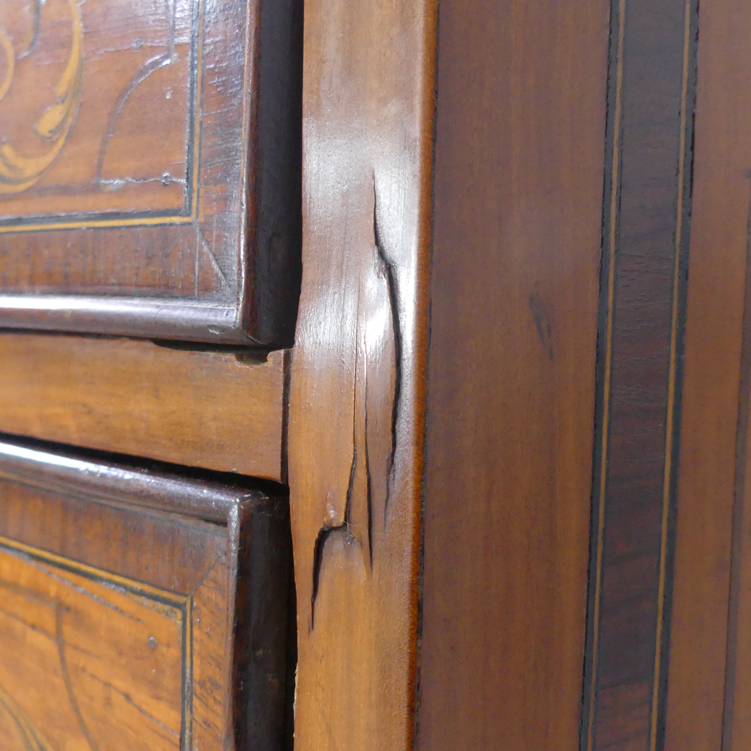 An Edwardian Sheraton Revival inlaid mahogany bow front Chest of Drawers, note damage to one side - Image 3 of 24