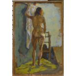 Quentin Bell (British 1910-1996) Nude with towel, oil on board, signed lower right, dated 1973