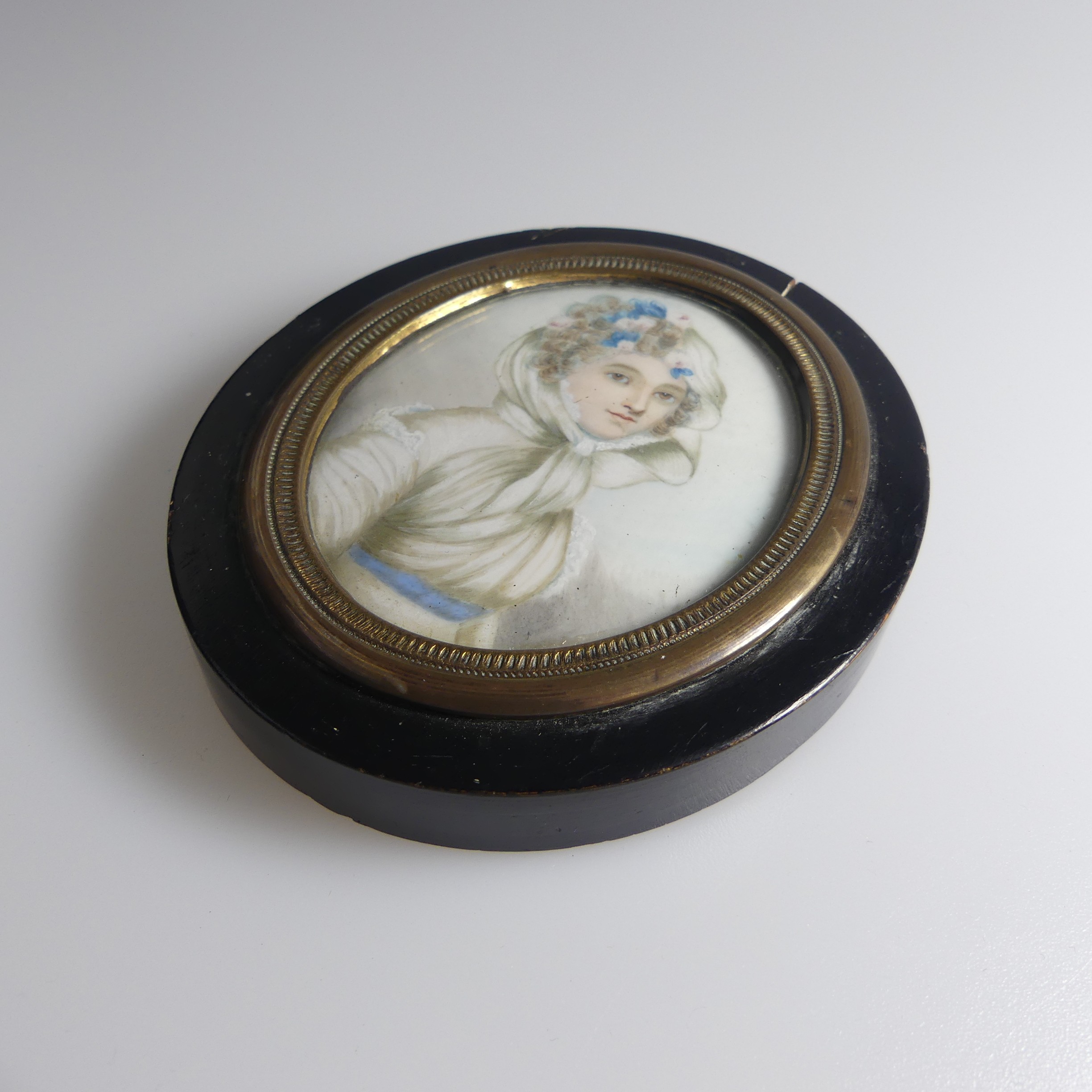 After Jean-Baptiste Isabey (French, 1767-1865), Portrait Miniature of a Lady in white dress and head - Image 4 of 4