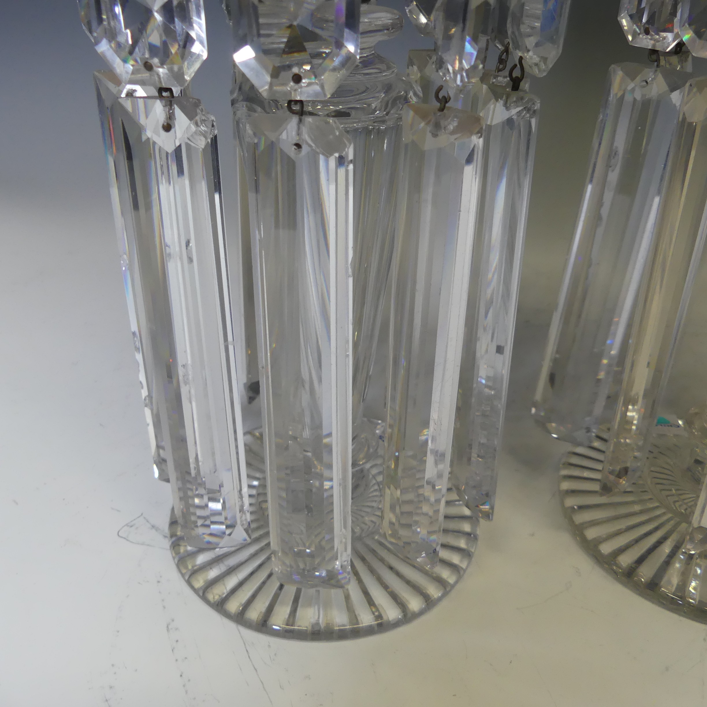 A pair of early 19thC hand cut clear crystal glass Lustres, each with ten faceted droppers, raised - Bild 6 aus 7