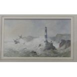 Edward A. Swan (British, 20th century), Ship in stormy sea by a lighthouse, watercolour, signed with