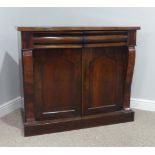 A Victorian rosewood Chiffonier, two drawers over two cupboard doors, raised on plinth base, W 100