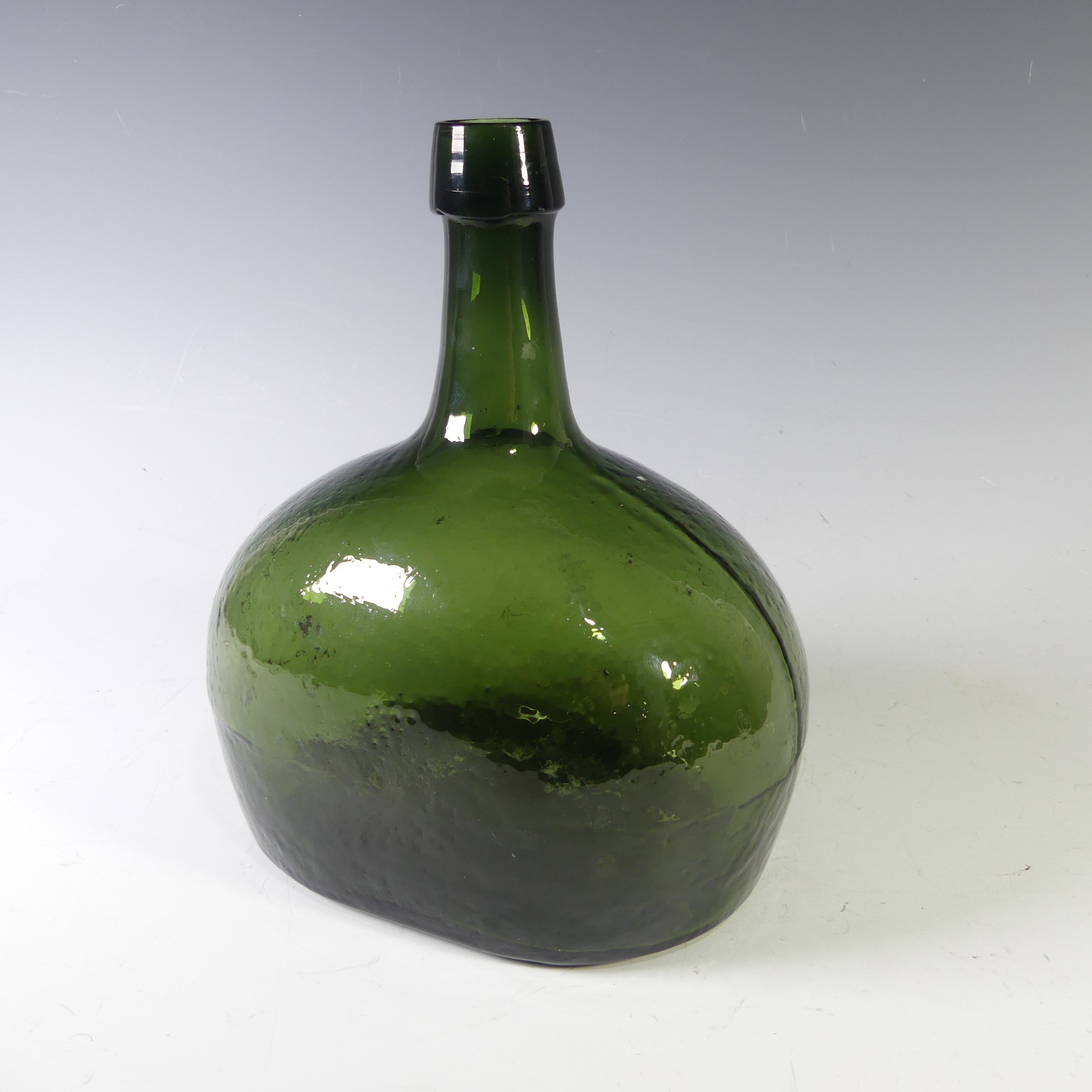 An antique green onion wine Bottle, small chip to base and a rough pontil mark, see images, W 19 - Image 5 of 5