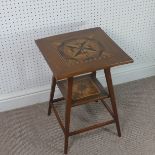 An Edwardian specimen marquetry table, decorative inlaid top and middle, supported by squared