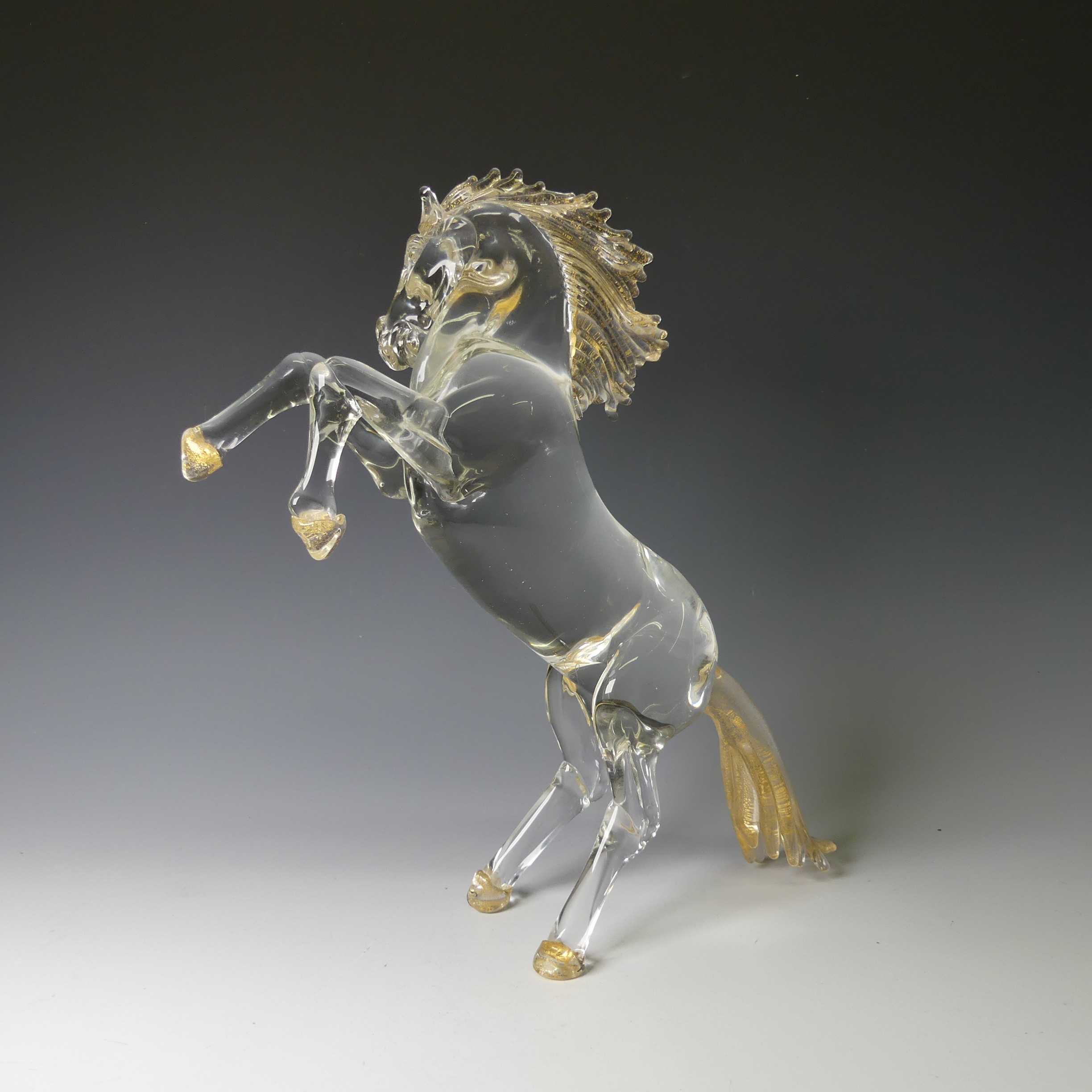 A Foscari Murano clear glass sculpture of a Rearing Horse, modelled in clear glass with gold - Bild 4 aus 5
