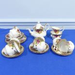 A Royal Albert 'Old Country Roses' pattern Tea Set, comprising Teapot, six Teacups and Saucers,