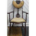 An Edwardian Dainty Chair, with decorative pierced back and upholstered seat and shoulder rests, W