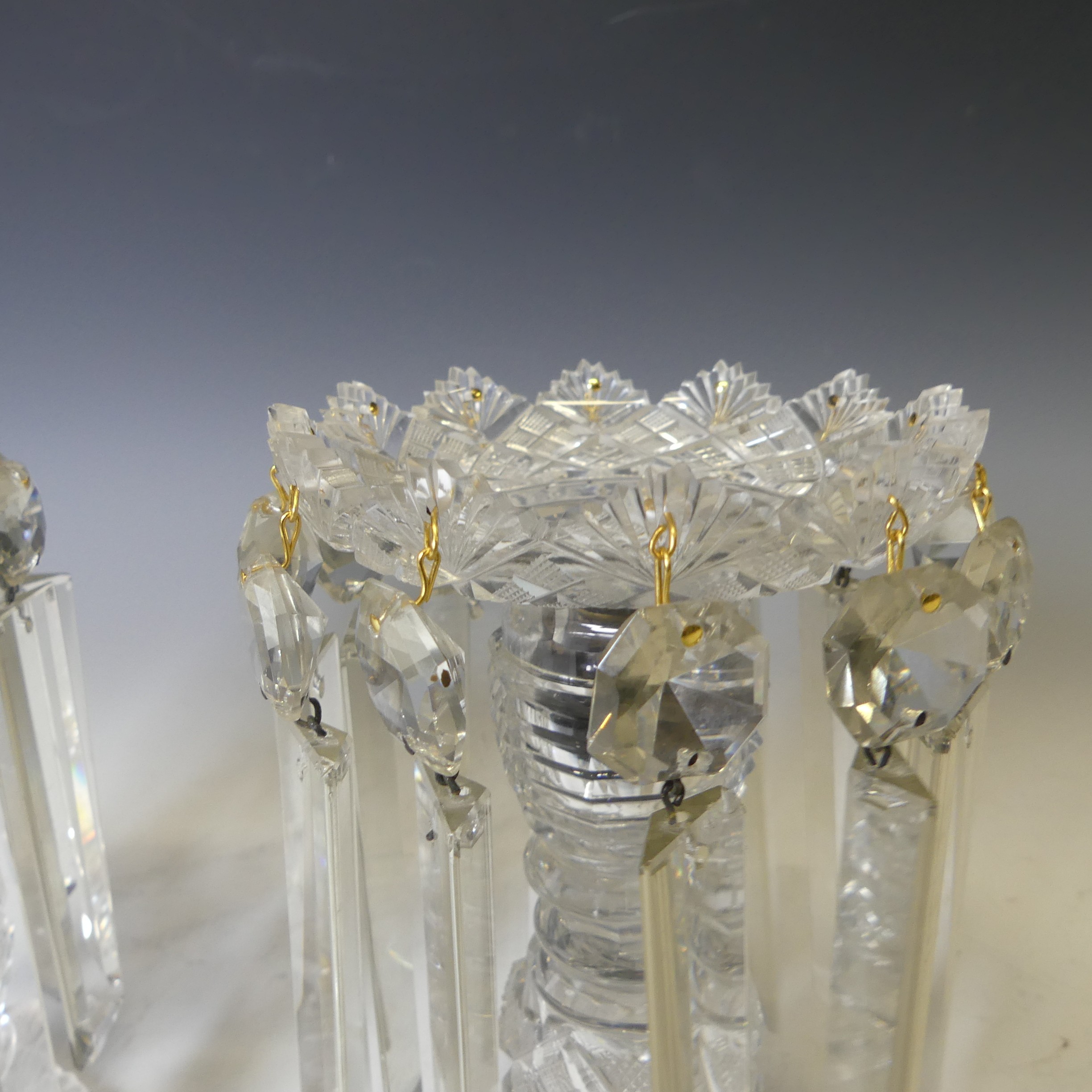 A pair of early 19thC hand cut clear crystal glass Lustres, each with twelve faceted droppers, - Bild 3 aus 5