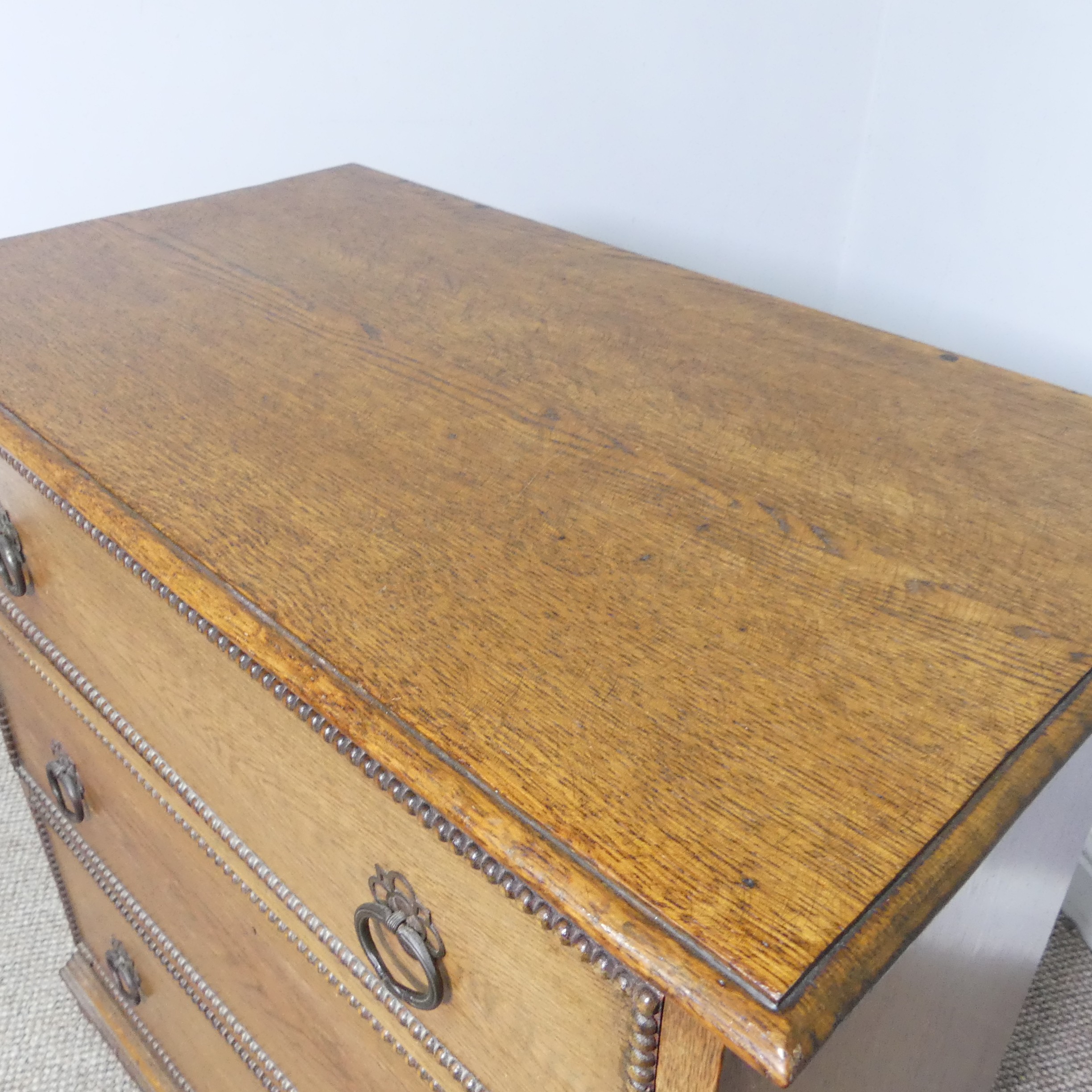 An Early 20th century oak Chest of Drawers, of three long drawers with decorative beading and - Image 3 of 15