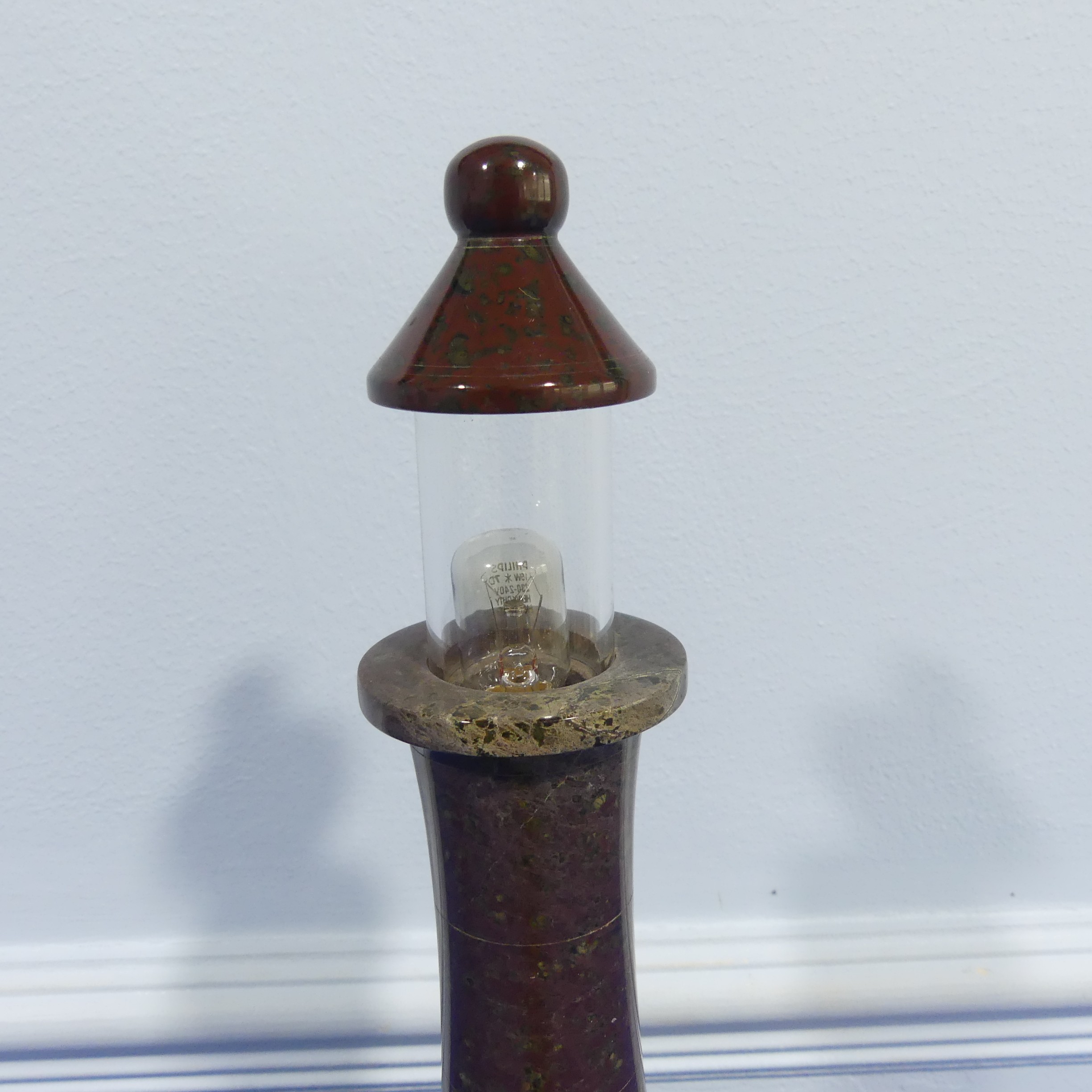 A contemporary Cornish serpentine lighthouse lamp, with mostly polished surface to naturalistic form - Image 4 of 5