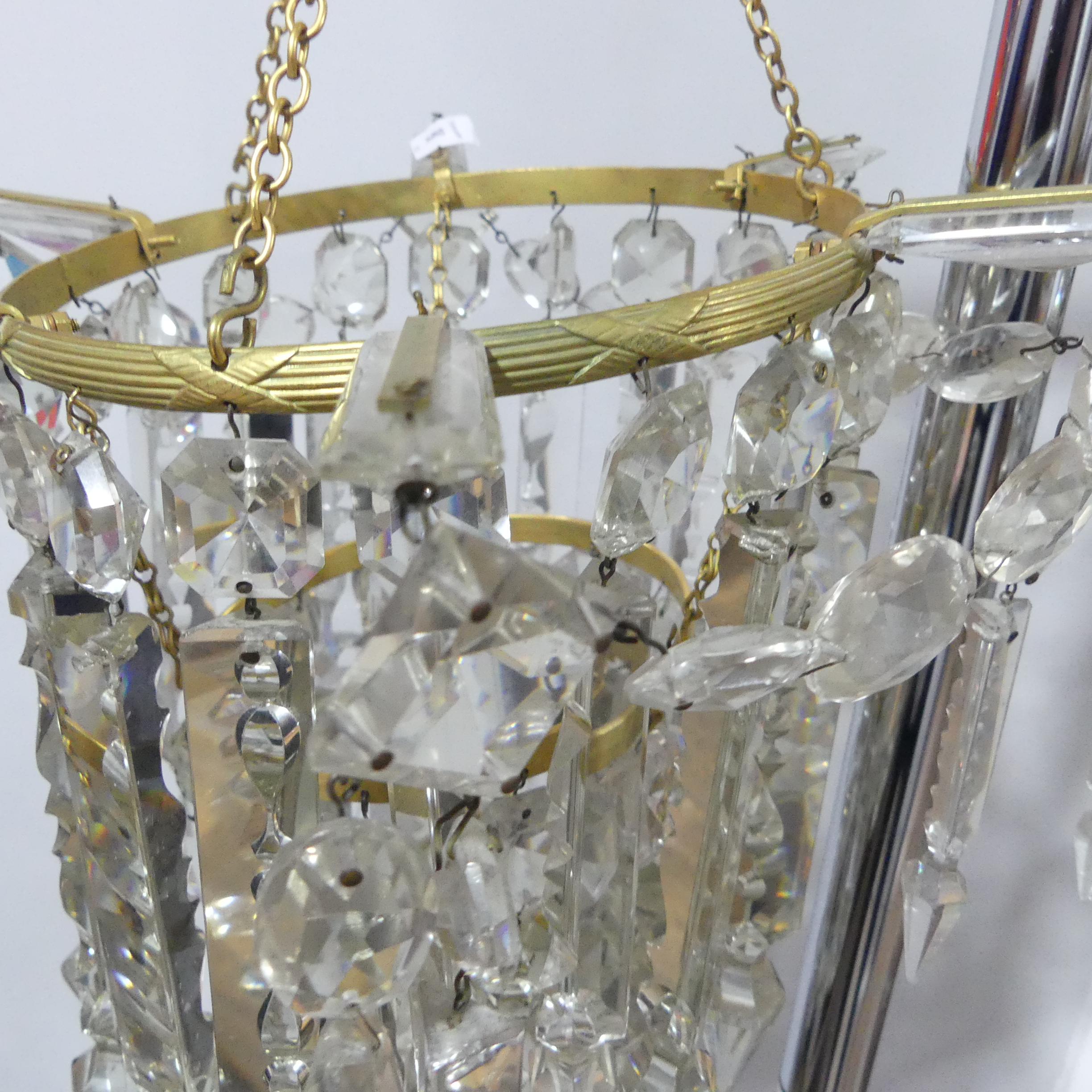 A pair of 19th century 2-tier hanging Lustres, with clear glass crystal droplets and metal ceiling - Image 12 of 15