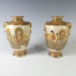 A pair of early 20thC Japanese Satsuma-ware pottery Vases, with character marks to base, H 15.5