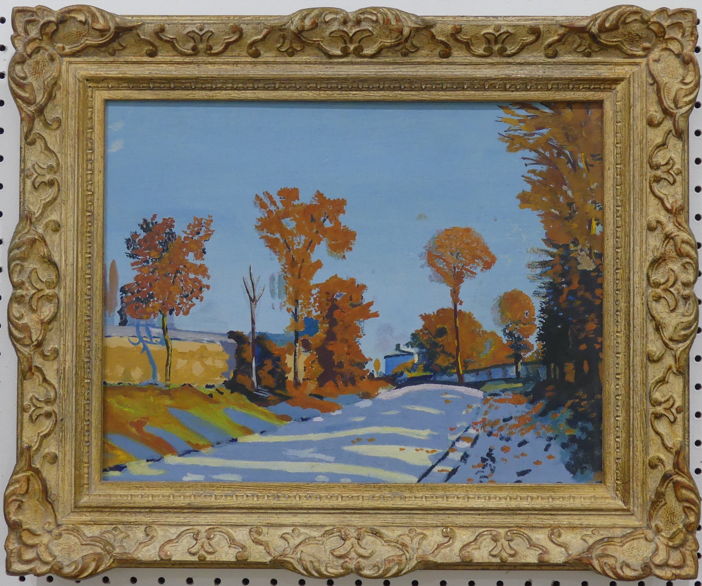 20th century school, landscape, acrylic on canvas laid down on board, 35cm x 46cm, framed.