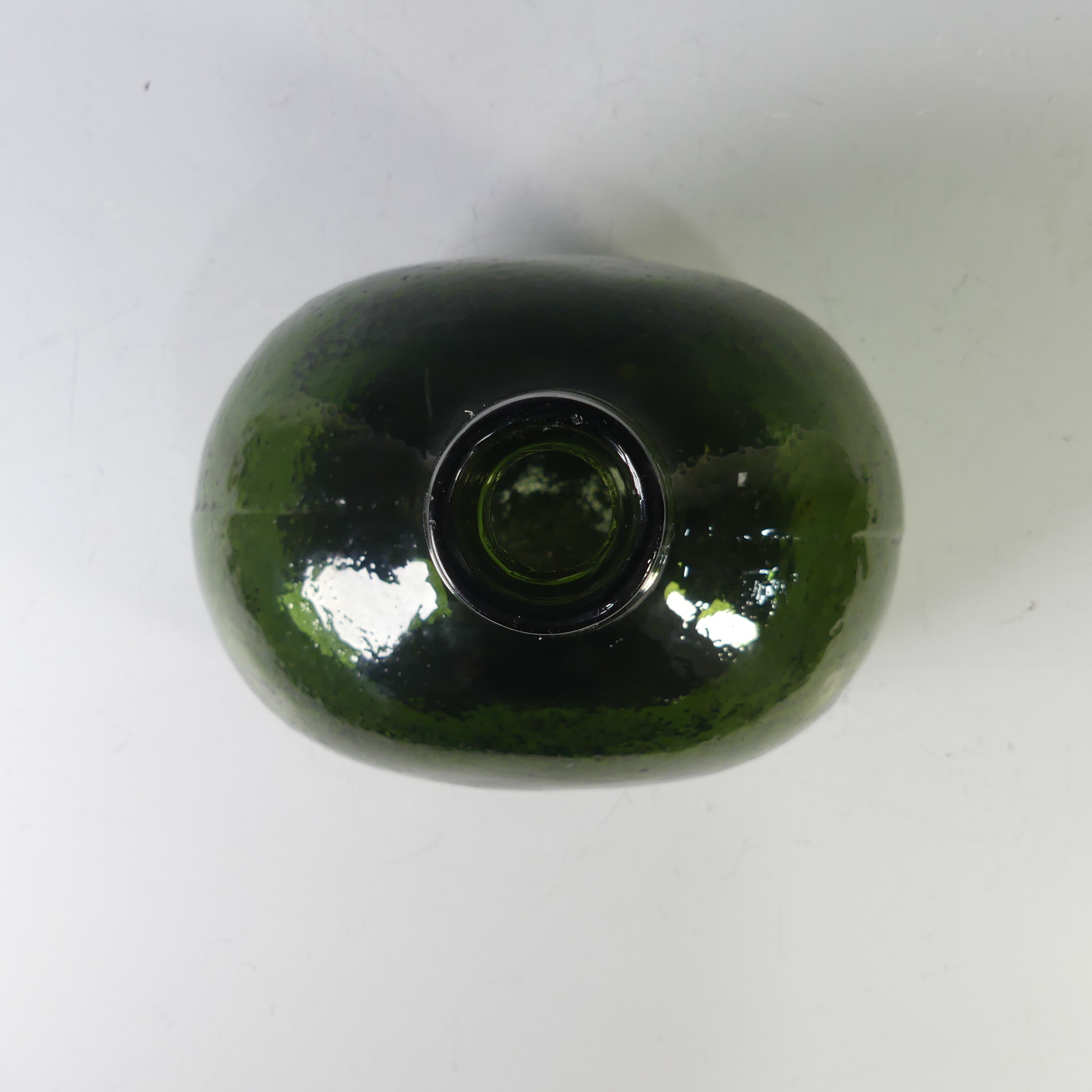 An antique green onion wine Bottle, small chip to base and a rough pontil mark, see images, W 19 - Image 3 of 5