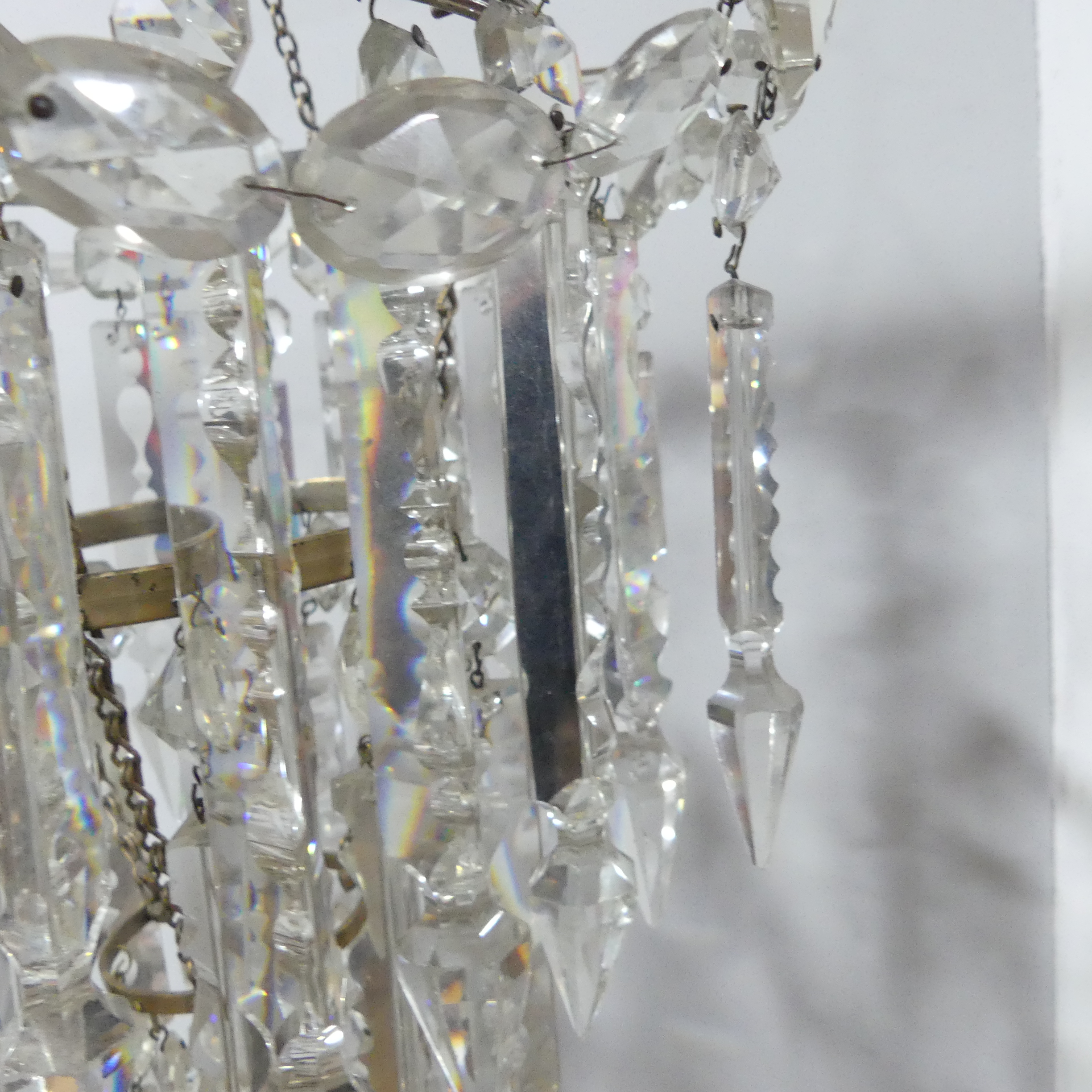 A pair of 19th century 2-tier hanging Lustres, with clear glass crystal droplets and metal ceiling - Image 9 of 15