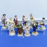 A small quantity of Sitzendorf porcelain Figures, to comprise a worker with spade, a pair of two