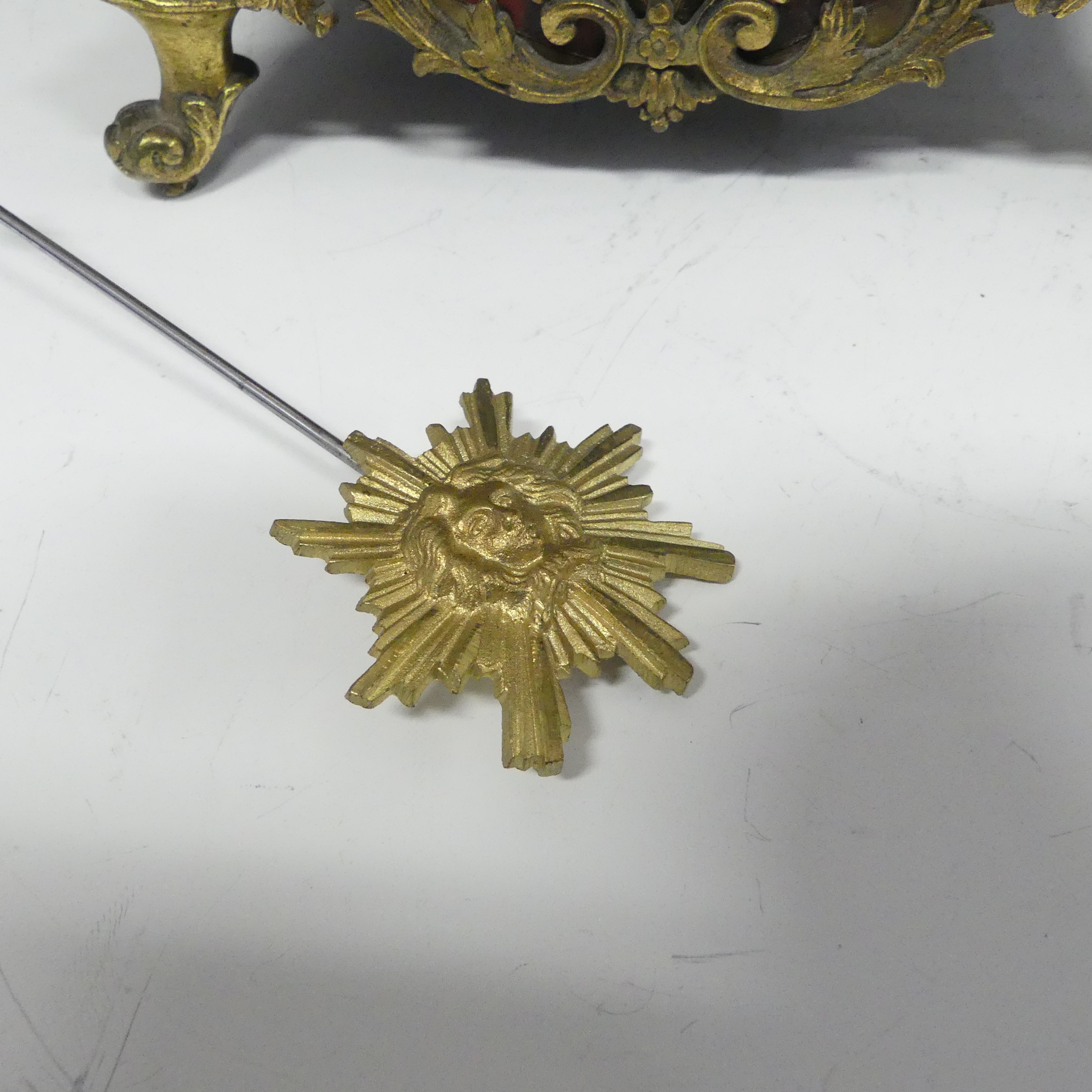 A late 19th century French Boulle work Mantel Clock, the elaborate case with tortoiseshell veneer, - Image 6 of 8