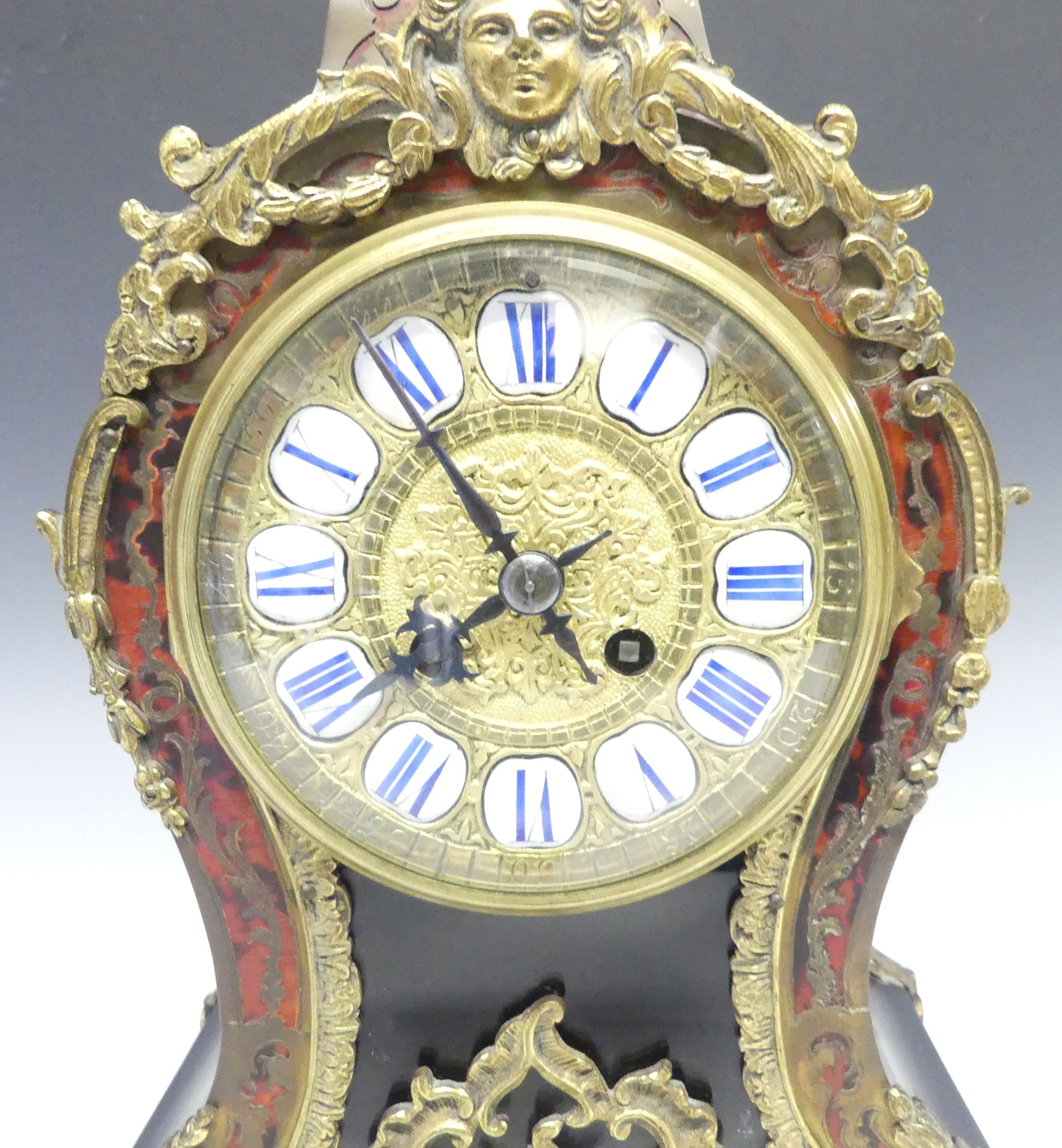 A late 19th century French Boulle work Mantel Clock, the elaborate case with tortoiseshell veneer, - Image 2 of 8