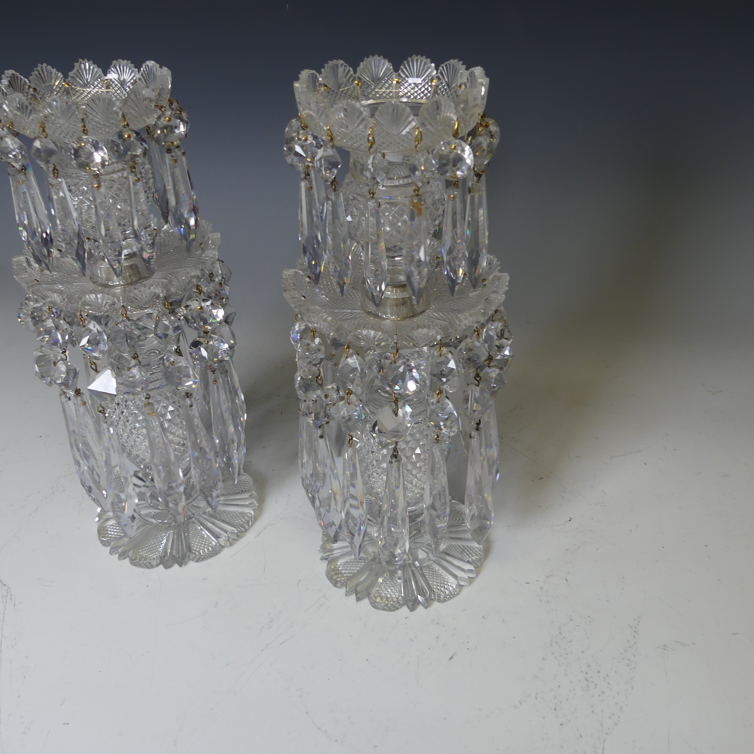 A pair of early 19thC hand cut clear crystal glass Lustres, two layers each with shaped faceted - Bild 2 aus 9