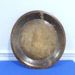 A large oval turned wood dish, note large repair across whole plate due to split, see images, W 53