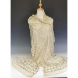 Vintage fashion; an early 20thC Egyptian Assuit dark cream and yellow metal shawl, the whole with