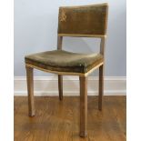 A George VI 1937 Coronation chair, in limed oak with original faded velvet upholstery, with GR
