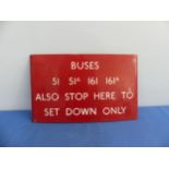 London Transport bus stop enamel G-PLATE  "Buses 51 51A 161 161A Also Stop here to set down only"